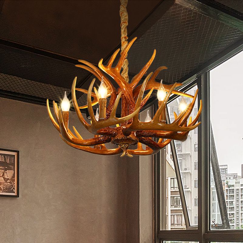 Resin Antler Chandelier Lamp Rustic Restaurant Bar Living Room Ceiling Hanging Light Fixture