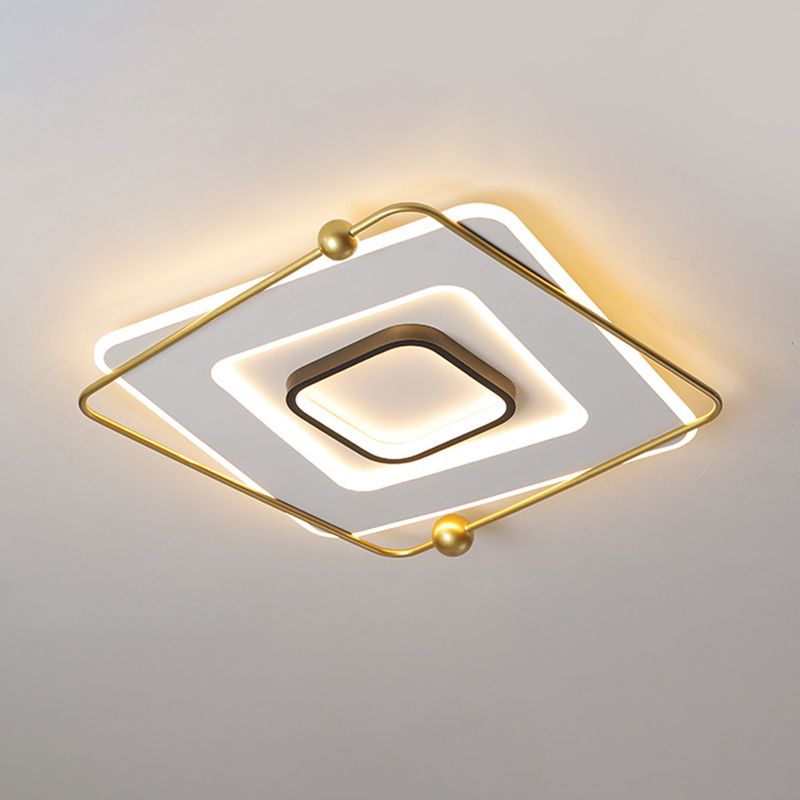 White-Gold Tiered Square Thin Flush Light Modernist Aluminum LED Flush Mount Ceiling Fixture in Warm/White Light, 18"/22" Width