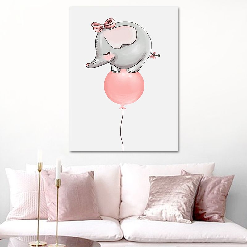 Pink Elephant on Balloon Canvas Print Decorative Modern for Kids Room Wall Art Decor