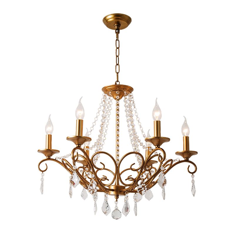 Modernism Sputnik Chandelier Metal 6 Heads Hanging Light Fixture in Gold with Crystal Drop