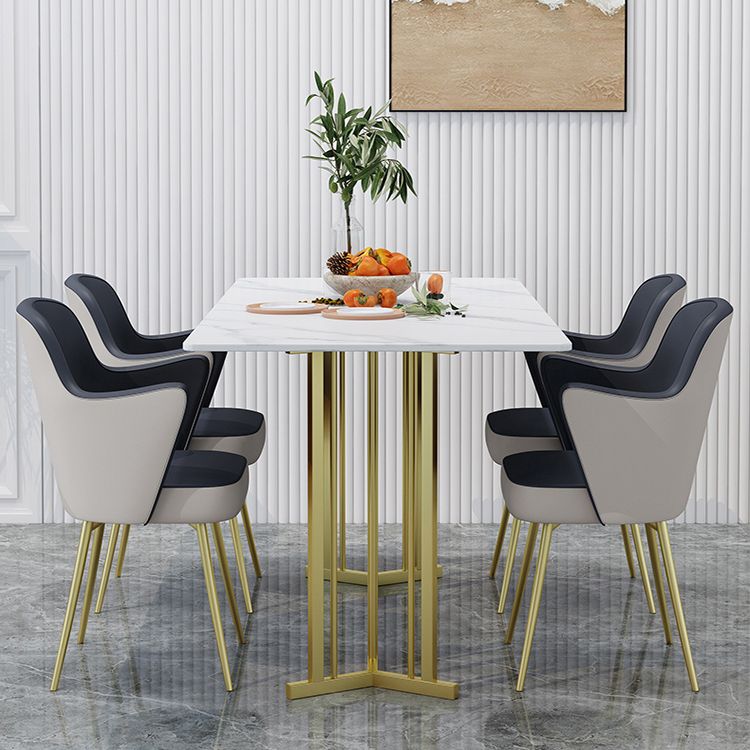 Modern Sintered Stone Top Standard Dining Set White Rectangle Shape Dining Set with Double Pedestal