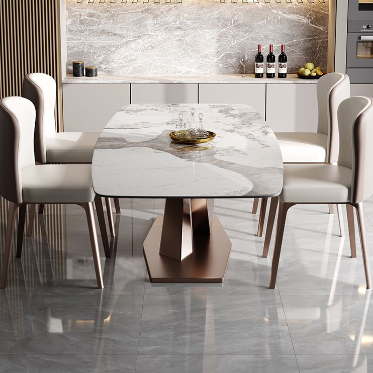 Tavolo da pranzo rettangolo di pietra sinterizzato glam tavolo da pranzo standard da cucina con base di piedistallo
