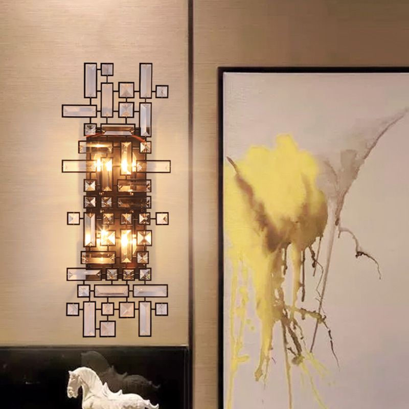 Geometrische slaapkamer muurlamp armatuur helder kristal 4-licht modernistische sconce verlichting in zwart