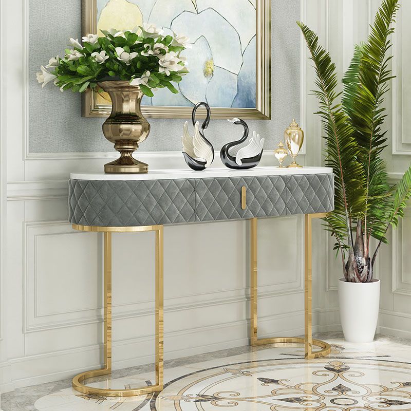 Sled Glam Marble Console Table 14" W Oval Console Accent Table for Hall