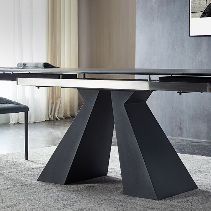 Modern Gray Dining Table Rectangle Sintered Stone Dining Table with Black Frame