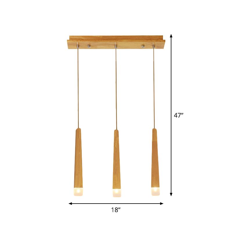 3/5 Heads Dining Room Multi Pendant Minimalist Beige Suspension Light with Square Bar Wood Shade