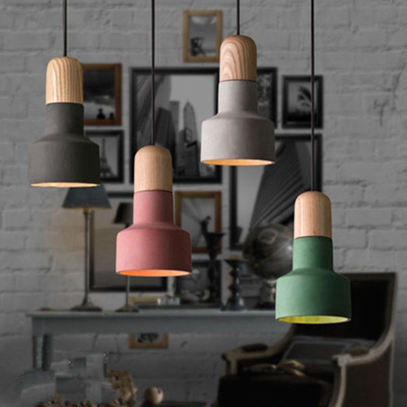 1-Light Creative Ciment Hanging Light Modern Simplicité Pendentif Pendant en bois pour les restaurants de bar