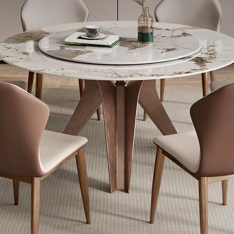 Modern Round Dinette Set 1/4/7/9 Pieces Sintered Stone Dining Table Set with Turntable