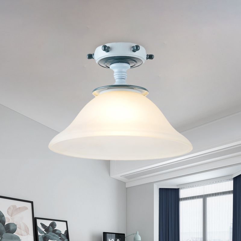 Bell Opal Glass Semi Flush Mediterranean 1-Bulb Blue Flush Mount Softeil Aipide per soggiorno