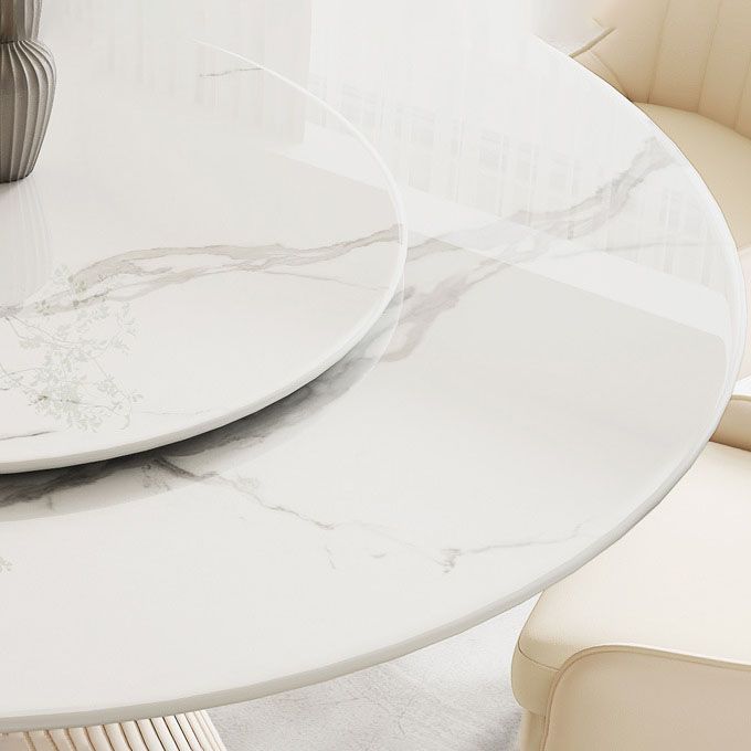 Glam Pedestal Dining Table White Dining Table with Turntable for Kitchen