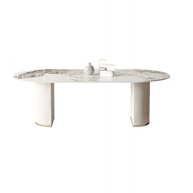 Modern Sintered Stone Dining Room Set with Rectangle Top and White Base Furniture