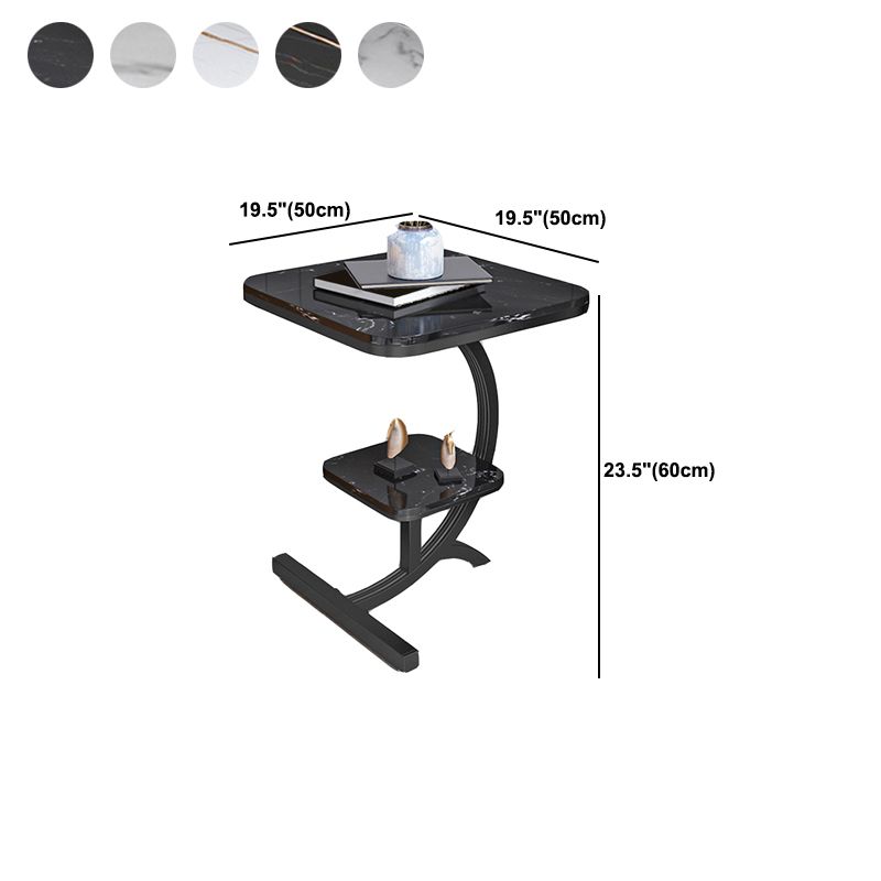 Double Tier Square Slate Top End Table Metal C Side Table for Living Room