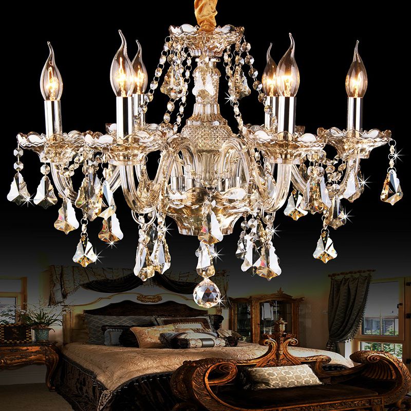 Candlestick Bedroom Suspension Lamp Traditional Cognac Glass Crystal Chandelier Light Fixture