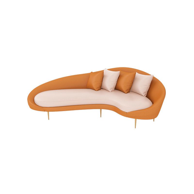 Faux Leather Curved Sofa with Slopped Arm for Living Room in Orange
