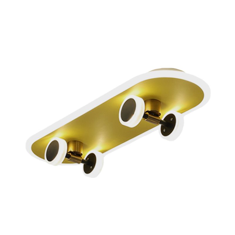 Plafond de planche à roulettes en acrylique encastré pour enfants, luminaire LED doré pour chambre de garçons