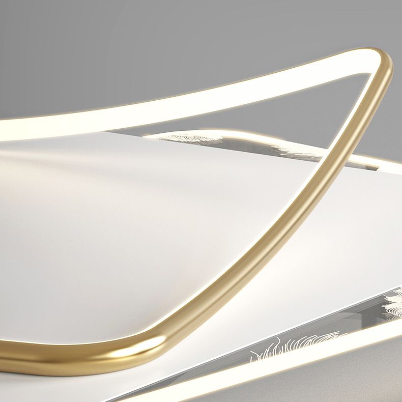 Lámpara de techo de hierro forjado con plumas de estilo conciso y moderno, montaje semiempotrado LED geométrico blanco para dormitorio