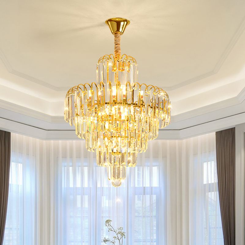 K9 Crystal Cone Shaped Hanging Light Modern Luxurious Clear Chandelier for Restaurant