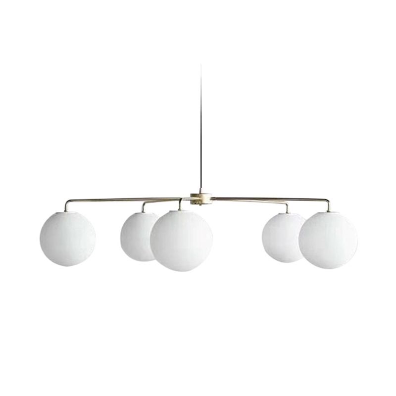 Modern Minimalist Chandelier Light Fixture Spherical White Glass 5 Light Ceiling Chandelier for Living Room