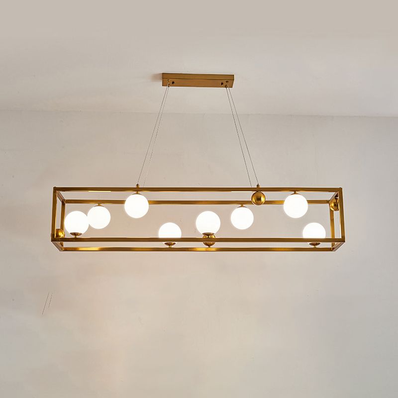 Rectangle Island Chandelier Lights Modern White Glass Pendant Lighting for Restaurant