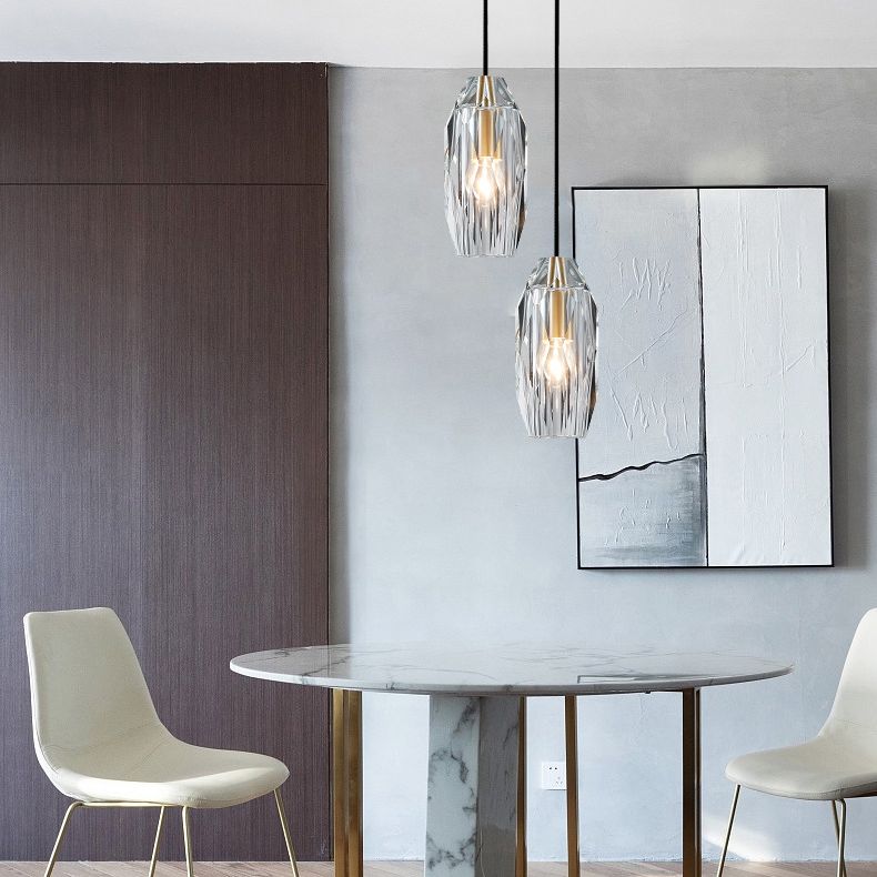 Post-modern Style Brass Crystal Hanging Light 3.9" Wide Mini Oval Simplicity Lighting Pendant for Restaurants Bar