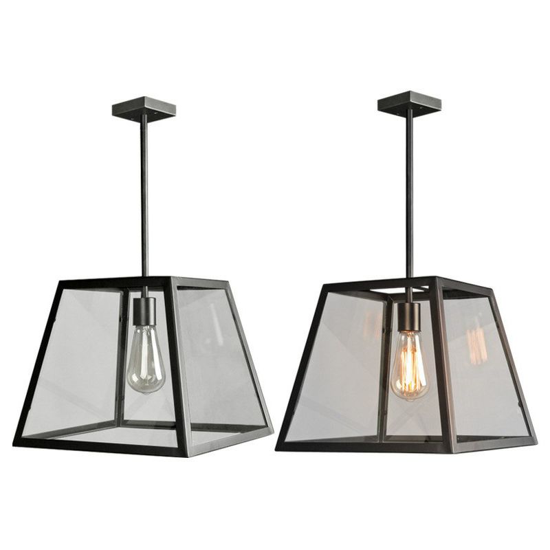 1-Light Pendant Light Antique Trapezoid Clear Glass Hanging Light for Restaurant