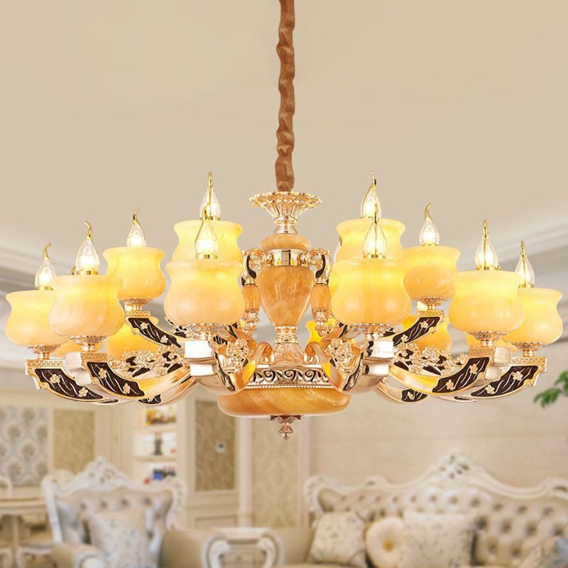 Jar Jade Chandelier Light Fixture Traditional Style Living Room Pendant Lighting in Yellow