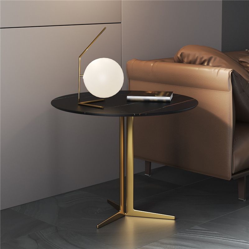 Crossed Base Design Rock Plate Top Iron Gold/black Round Base Side Table