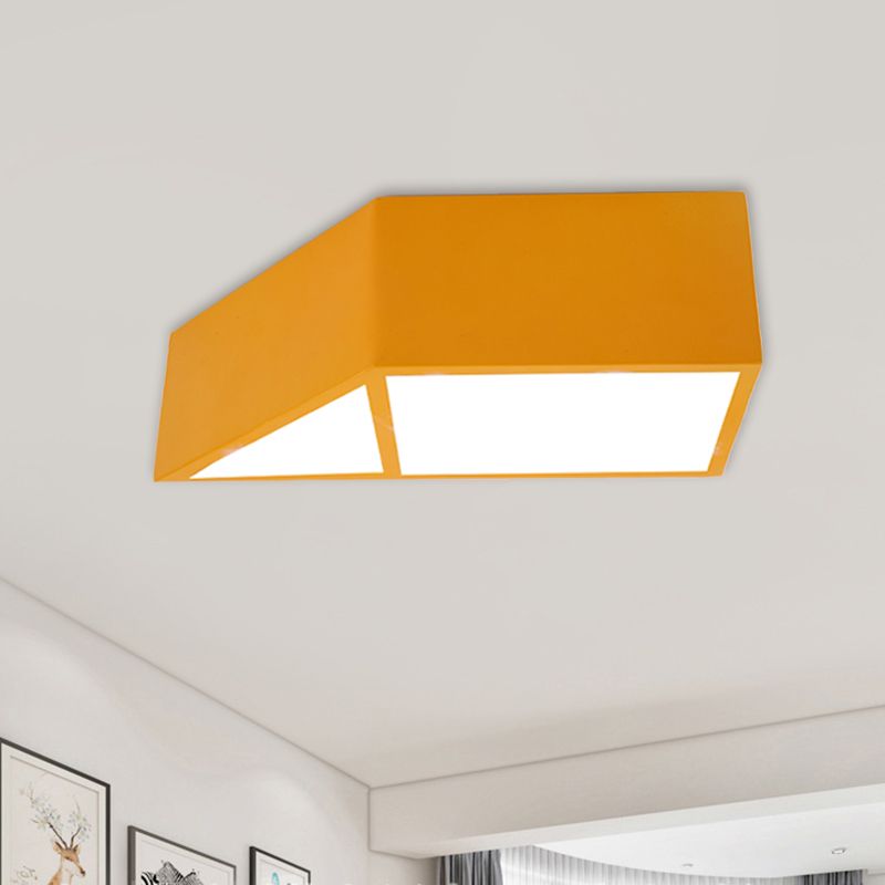 Nordic LED Flush Mount Fixture Blue/Red/Yellow Trapezoid Close to Ceiling Lamp with Acrylic Shade