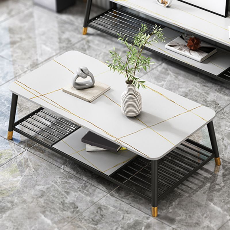 Glam Frame Coffee Table Slate Rectangular Coffee Table for Living Room