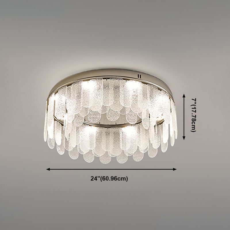 Round Shape Ceiling Lamp Modern Stainless Steel Flush Mount with Glass Lampshade for Room