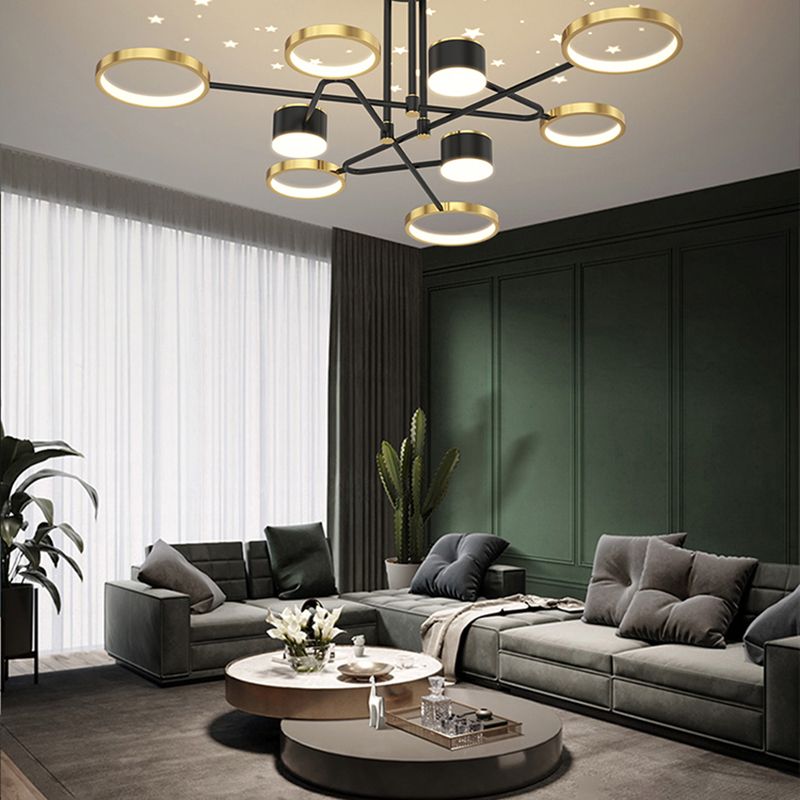 Luci sospese in metallo postmoderno multi lampadario oro e nero per soggiorno