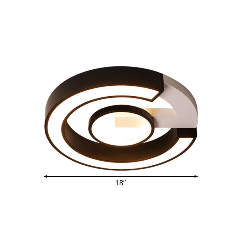 Black Curved LED Flush Mount Modernism Acrylic Flush Ceiling Light Fixture in Warm/White Light, 18"/21.5" Width