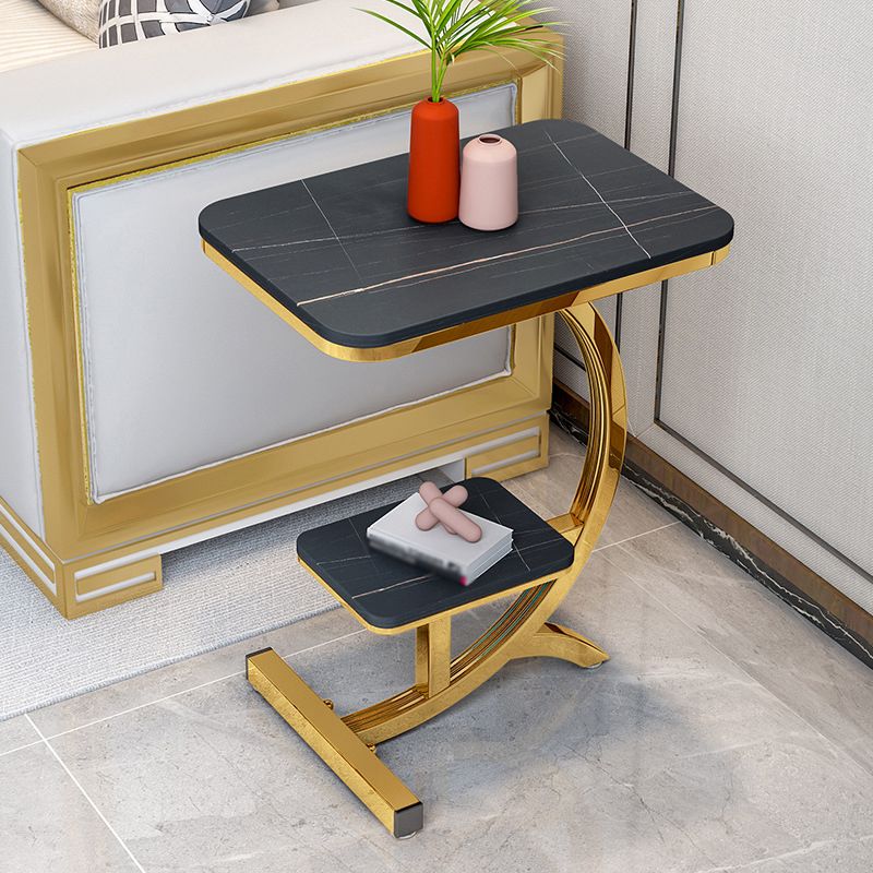 Modern Style Iron Base Slab White/white Gold/black Gold Table Top Rectangular Side Table