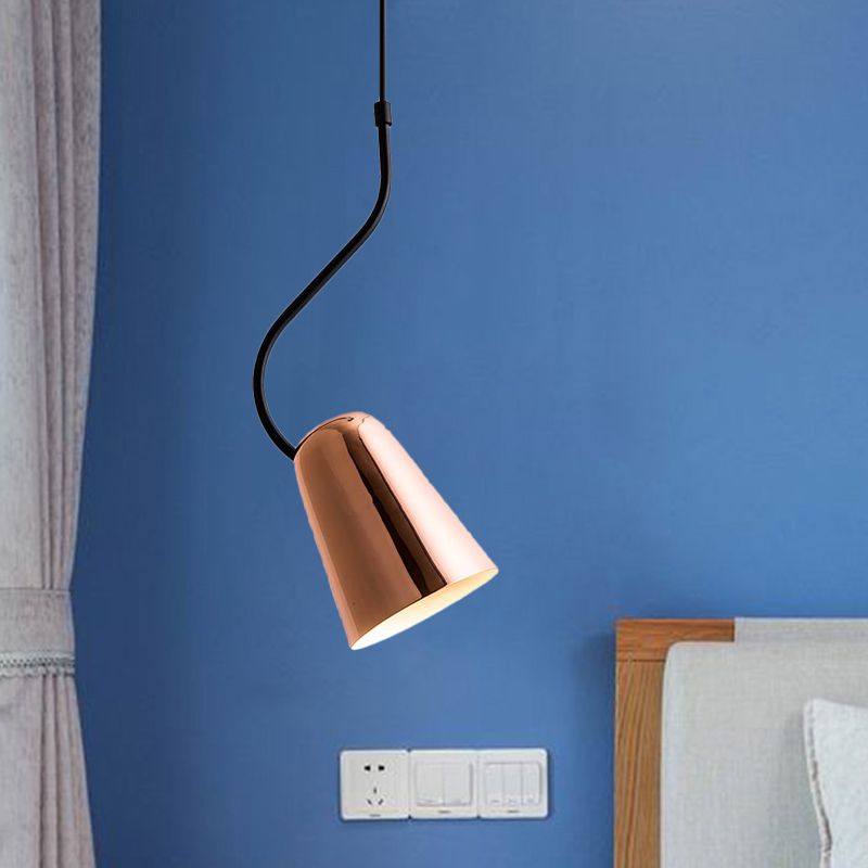 Copper Tapered Ceiling Light Minimalism 1 Head Iron Hanging Pendant with Curving Top