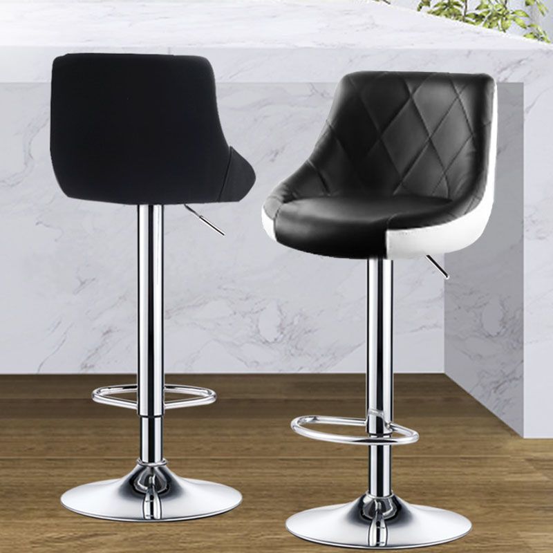 Contemporary Metal Barstool Low Back Faux Leather Footrest Furniture for Bar