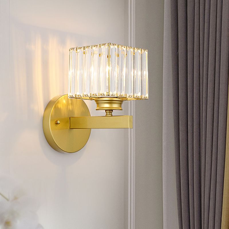 Mount mural cube Light Postmodern Crystal Block 1 Light Bedroom Applexice Light avec laiton / plaque arrière noire