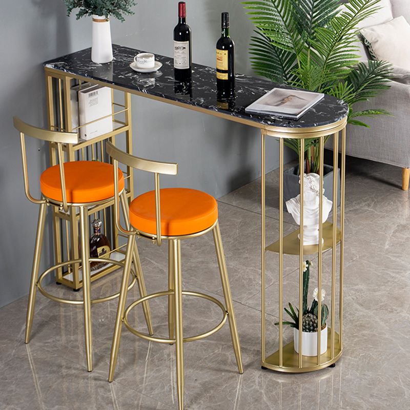 Glam Style Bar Dining Table Faux Marble Bar Stool Table with Storage