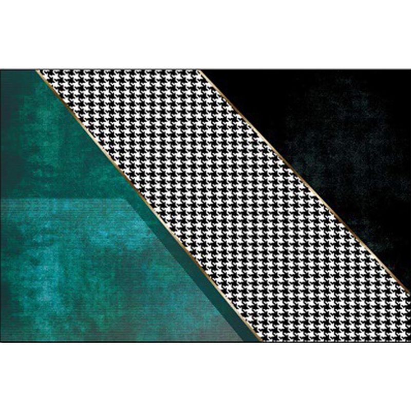 Modernist Colorblock Houndstooth Pattern Rug Black and Green Polyester Rug Non-Slip Pet Friendly Washable Are Rug for Bedroom