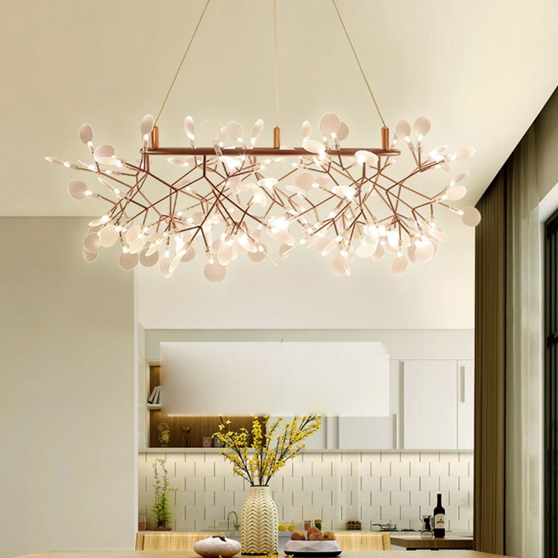 Rose Gold Contemporary Linear Pendant Lighting Fixtures Crystal Island Chandelier Light for Bedroom