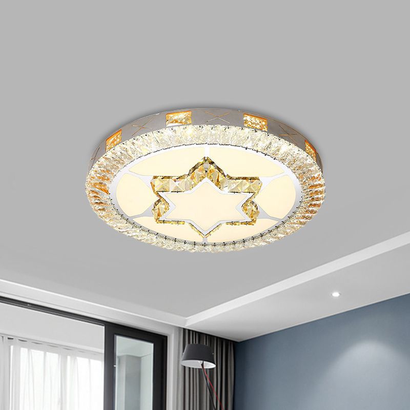 Chrome LED Star/Loving Heart Flush Mount Minimalist Beveled Crystal Close to Ceiling Lamp for Sleeping Room