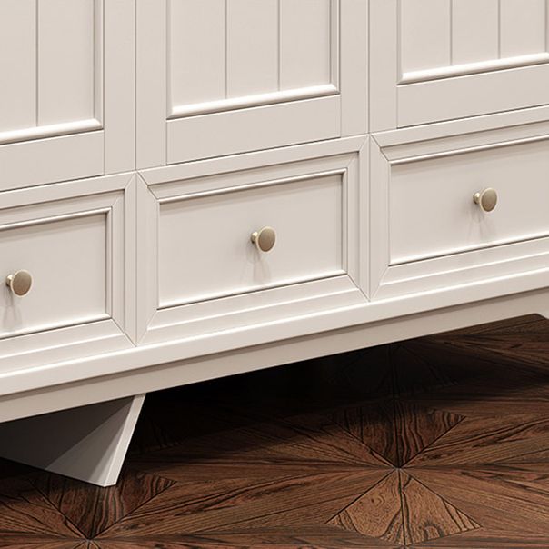 French Country White Wardrobe for Bedroom Rubberwood Cabinet with Drawers