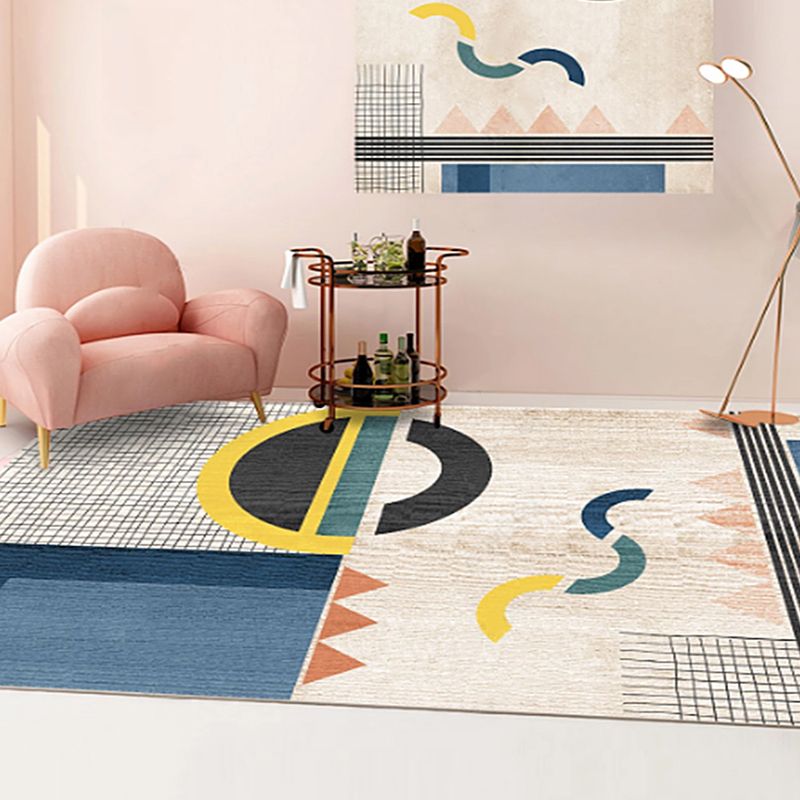 Fancy Casual Rug Polyester Colorblock Rug Pet Friendly Anti-Slip Backing Washable Area Rug for Living Room