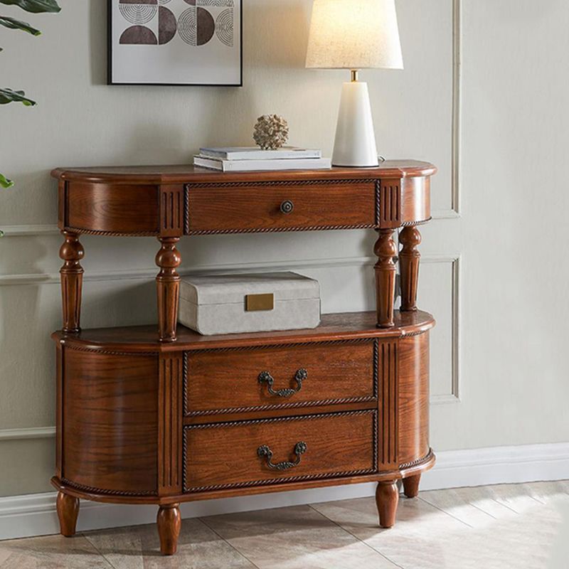 Mid-Century Modern Console Table 11.8" W Solid Wood Storage Console