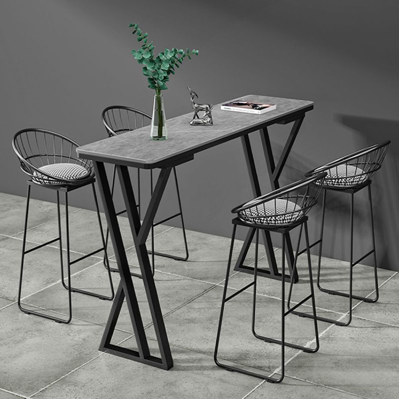 Modern Style Stone Bar Table Set 1/2/5 Pcs Rectangular Pub Set for Indoor