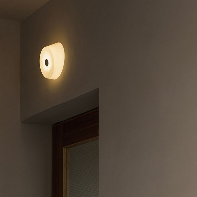 Modern Style Circle Wall Sconce 1 Light White Glass Wall Mount Light for Corridor