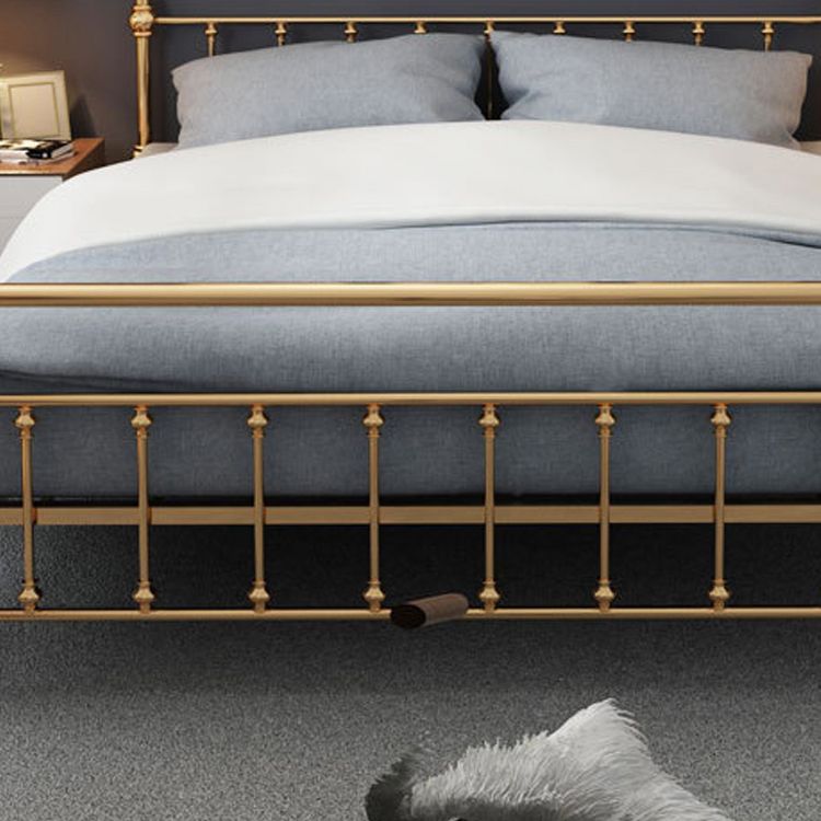Solid Color Metal Slat Bed Rectangular Open-Frame Bed With Custom Gold Legs