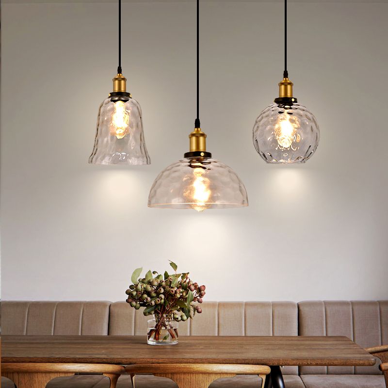 Rippled Glass Shaded Drop Lamp Loft Style 1-Light Dining Room Ceiling Suspension Light