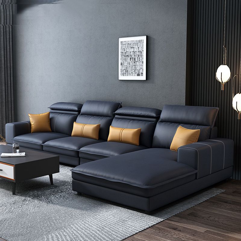 Contemporary Faux Leather L-Shape Sectional with Chaise and Square Arms