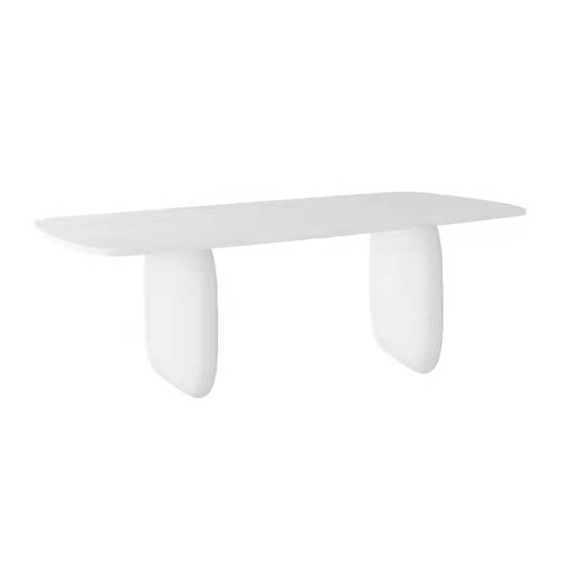 Modern Solid Wood Table for Restaurant Rectangle White Dining Table with Double Pedestal