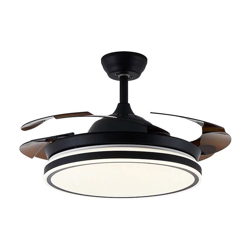 Plafond noir / blanc acrylique lampe à fans rond LED Éclairage semi-monte antique avec 3 lames, 42 "de large